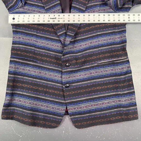 VTG Pagano West Blazer Mens 48 Long Blue Aztec AOP Stockman Wool USA NWT